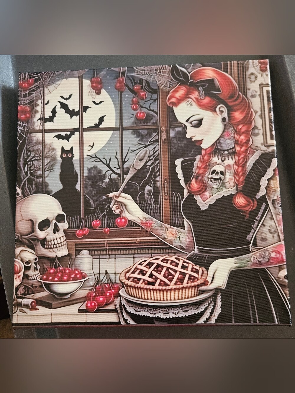 Gothic Pin-Up Baker Art Print - Red Hair & Cherry Pie